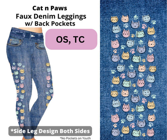 Cats n Paws Full Length Faux Denim w/ Side Leg Designs