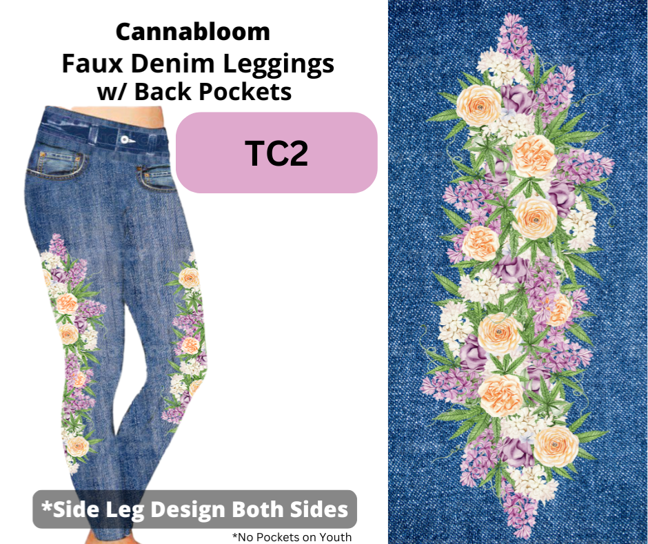 Cannabloom Full Length Faux Denim w/ Side Leg Designs