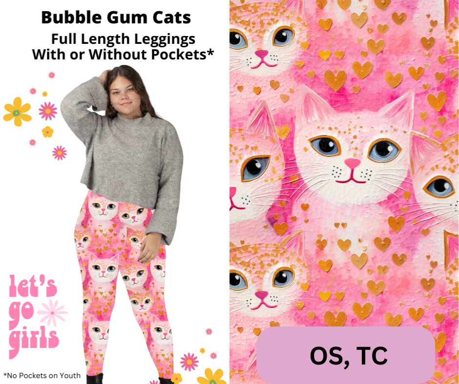 Bubble Gum Cats Full Length Leggings w/ Pockets