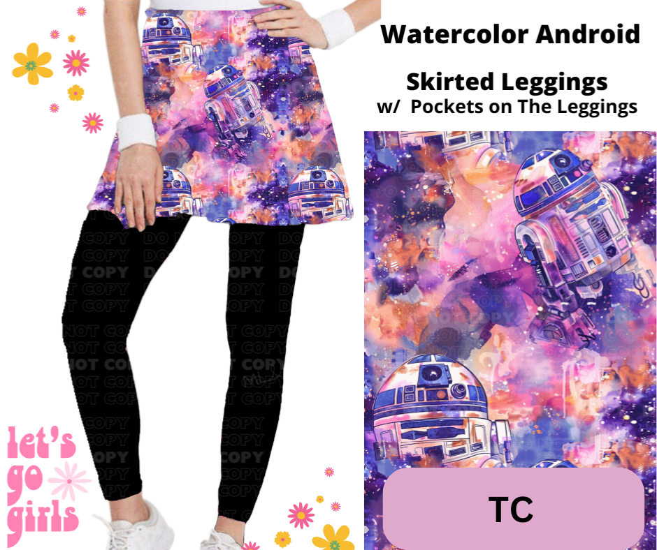 Watercolor Android Skirted Full Length Leggings w/ Pockets