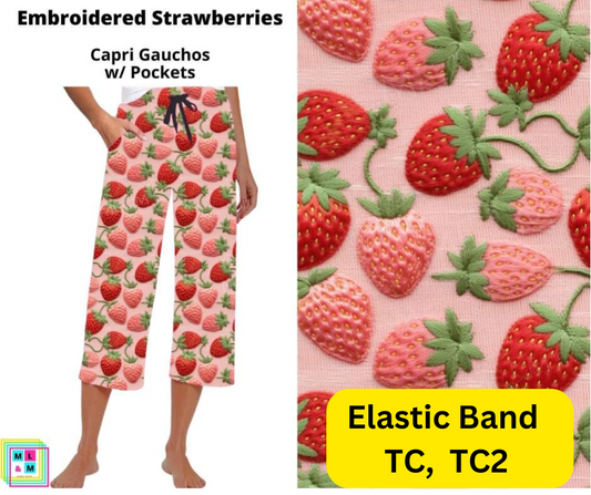 Embroidered Strawberries Capri Gauchos