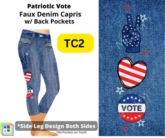 Patriotic Vote Capri Faux Denim w/ Side Leg Designs