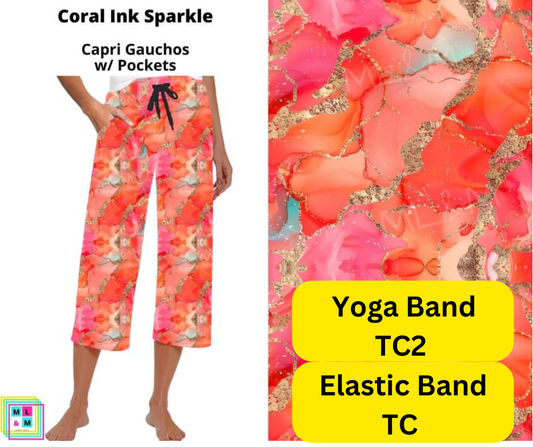 Coral Ink Sparkle Capri Gauchos