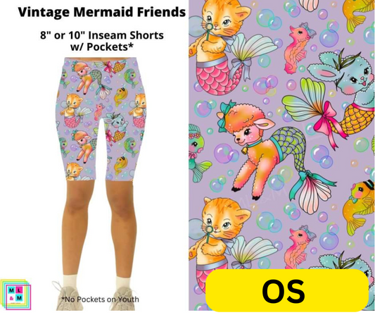 Vintage Mermaid Friends Shorts w/ Pockets