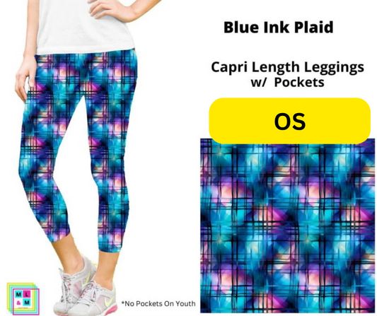 Blue Ink Plaid Capri Length w/ Pockets