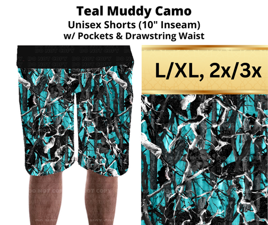 Teal Muddy Camo Unisex Shorts