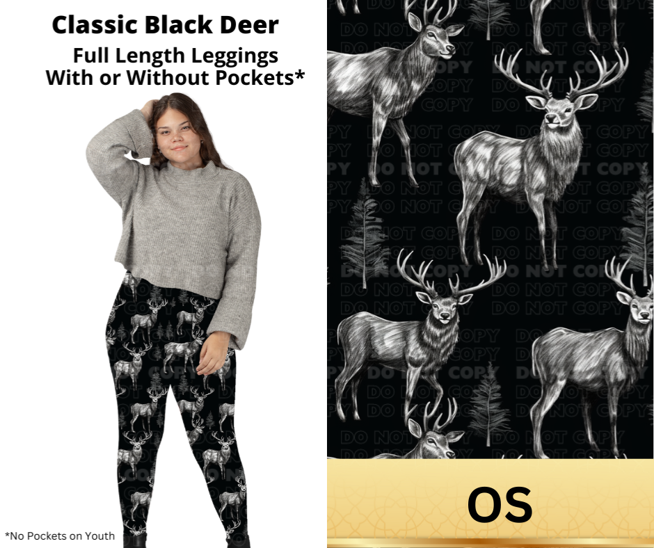 Classic Black Deer Full Length Leggings w/ Pockets