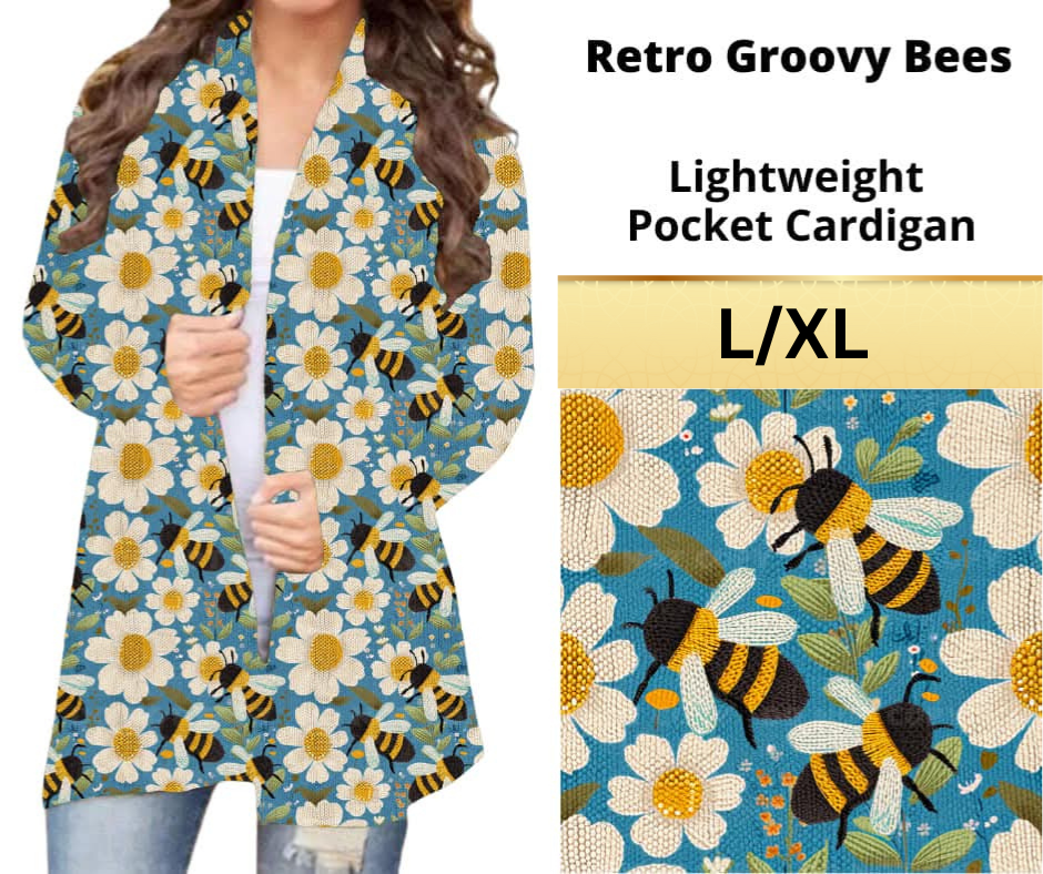 Retro Groovy Bees Pocket Cardigan