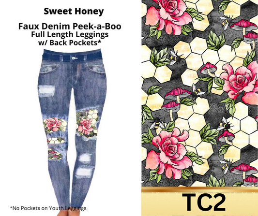 Sweet Honey Faux Denim Full Length Peekaboo Leggings