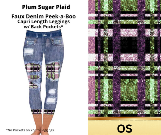 Plum Sugar Plaid Capri Faux Denim Peekaboo