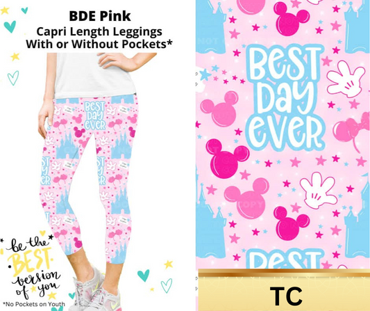 BDE Pink Capri Length Leggings w/ Pockets