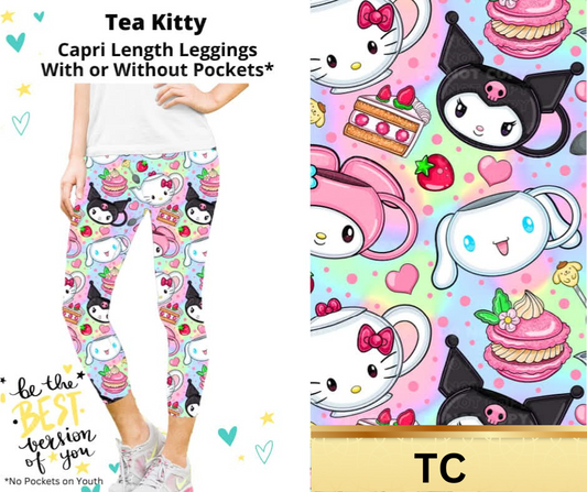 Tea Kitty Capri Length Leggings w/ Pockets