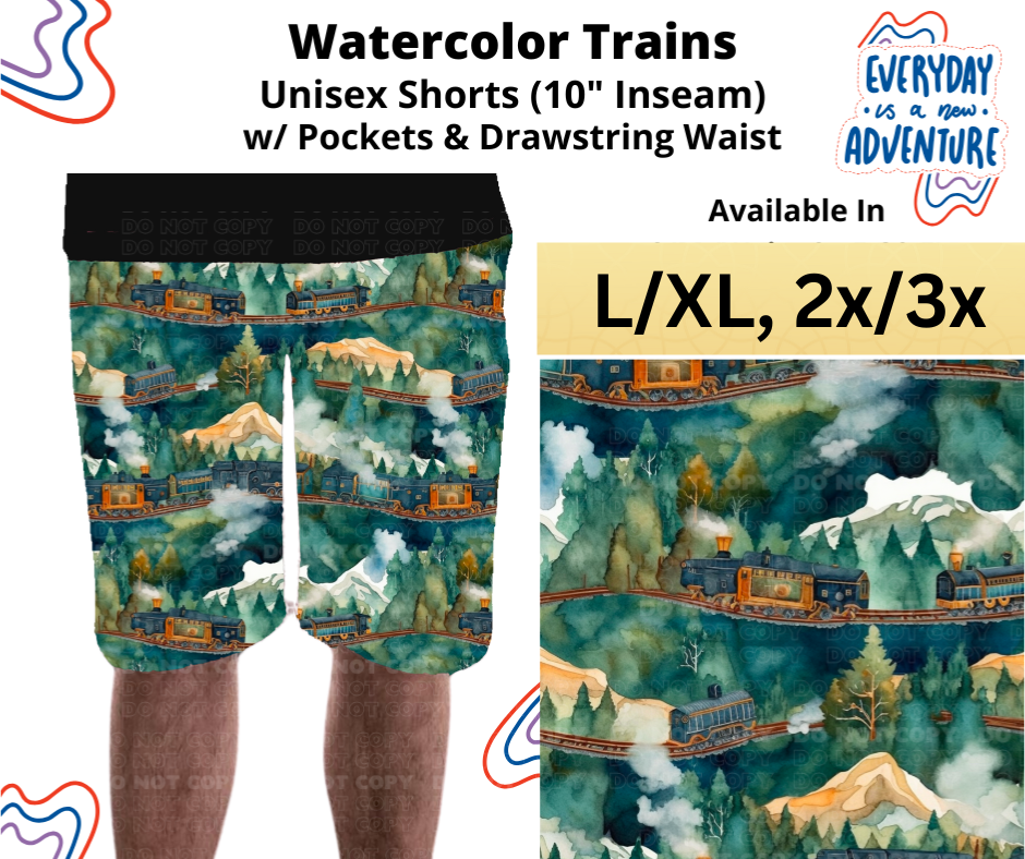 Watercolor Trains Unisex Shorts