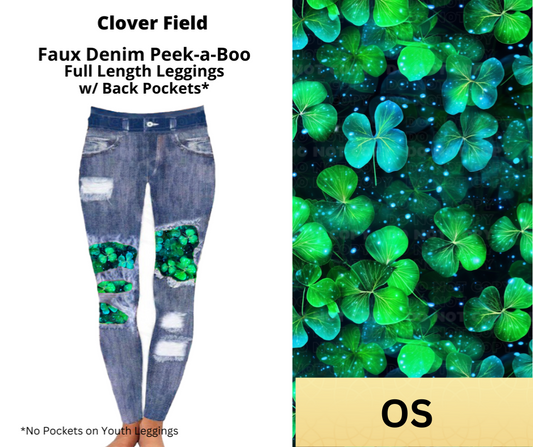 Clover Field Faux Denim Full Length Peekaboo Leggings