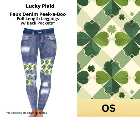 Lucky Plaid Faux Denim Full Length Peekaboo Leggings