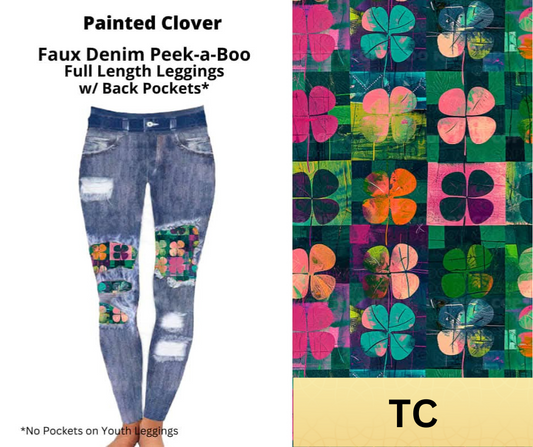 Painted Clover Faux Denim Full Length Peekaboo Leggings