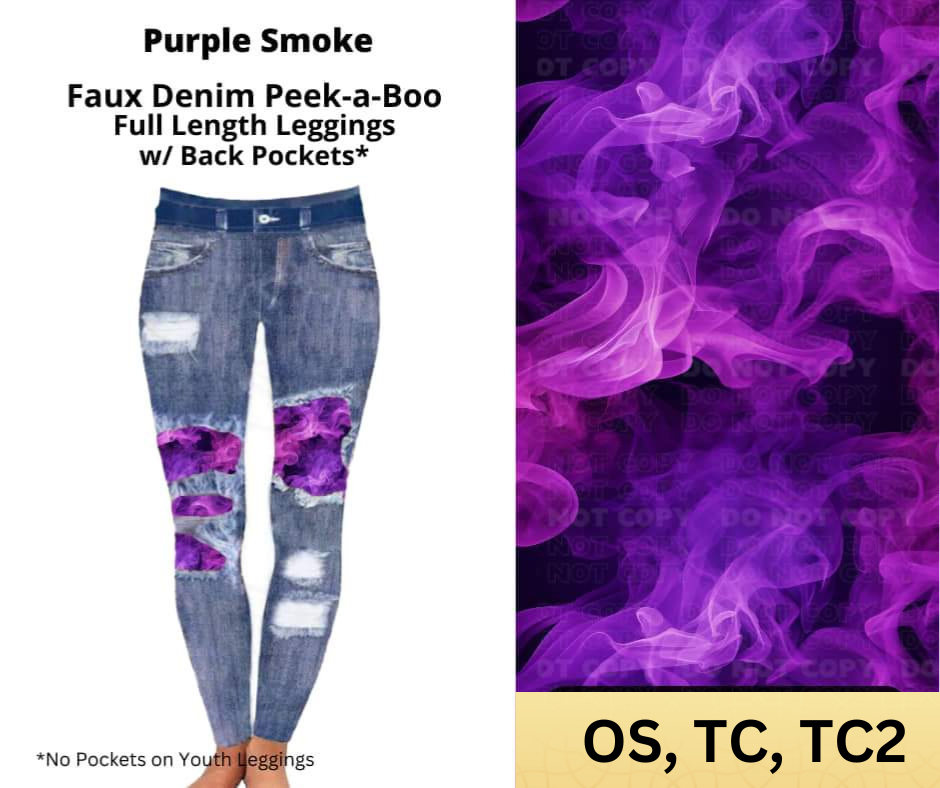 Purple Smoke Faux Denim Full Length Peekaboo Leggings