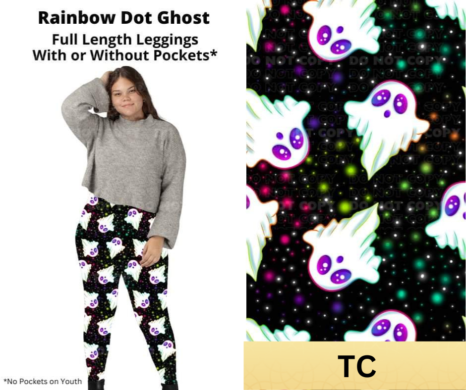 Rainbow Dot Ghost Full Length Leggings w/ Pockets