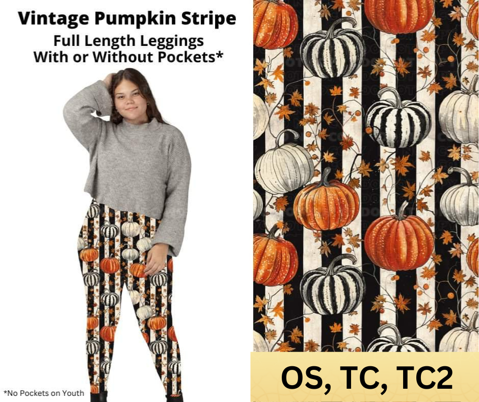 Vintage Pumpkin Stripe Full Length Leggings w/ Pockets