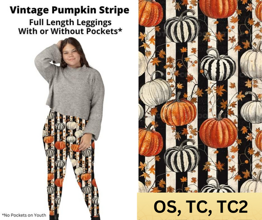 Vintage Pumpkin Stripe Full Length Leggings w/ Pockets