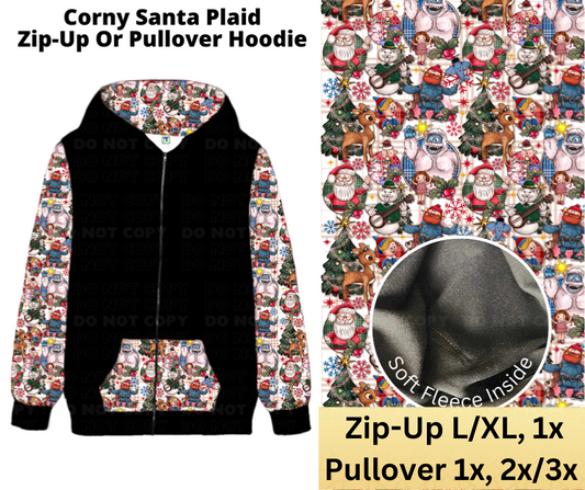 Corny Santa Plaid Zip-Up or Pullover Hoodie