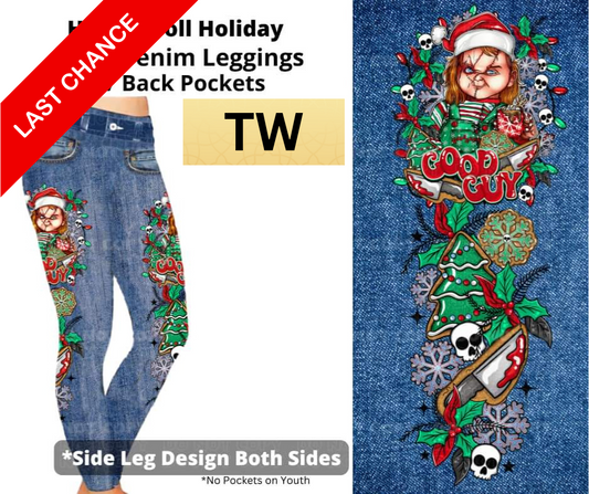 Horror Doll Holiday Full Length Faux Denim w/ Side Leg Designs