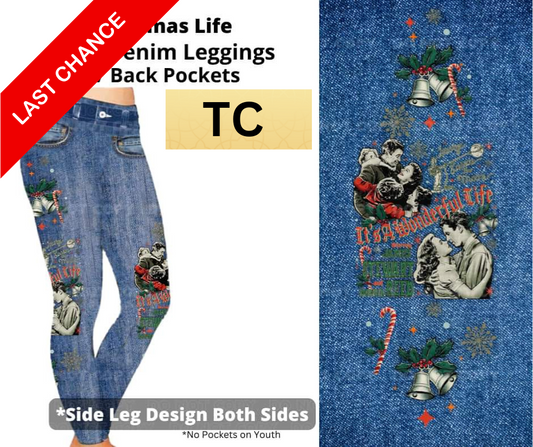 Christmas Life Full Length Faux Denim w/ Side Leg Designs