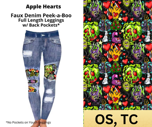 Apple Hearts Faux Denim Full Length Peekaboo Leggings