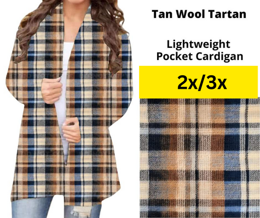 Tan Wool Tartan Pocket Cardigan