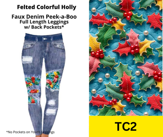 Felted Colorful Holly Faux Denim Full Length Peekaboo Leggings