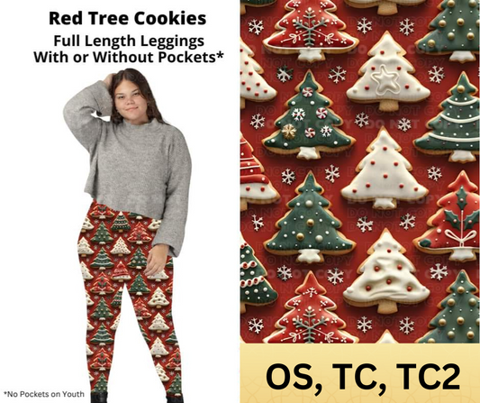 Red Tree Cookies Full Length Leggings w/ Pockets