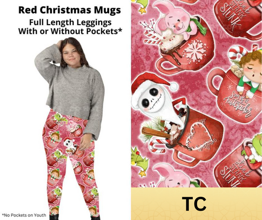 Red Christmas Mugs Full Length Leggings w/ Pockets