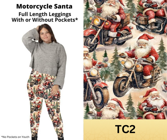 Motorcycle Santa Full Length Leggings w/ Pockets