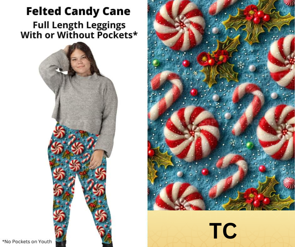 Felted Candy Cane Full Length Leggings w/ Pockets