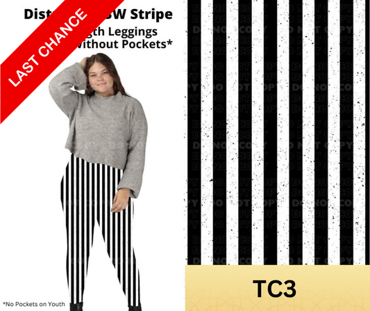 Distressed BW Stripe Full Length Leggings w/ Pockets