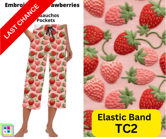 Embroidered Strawberries Capri Gauchos