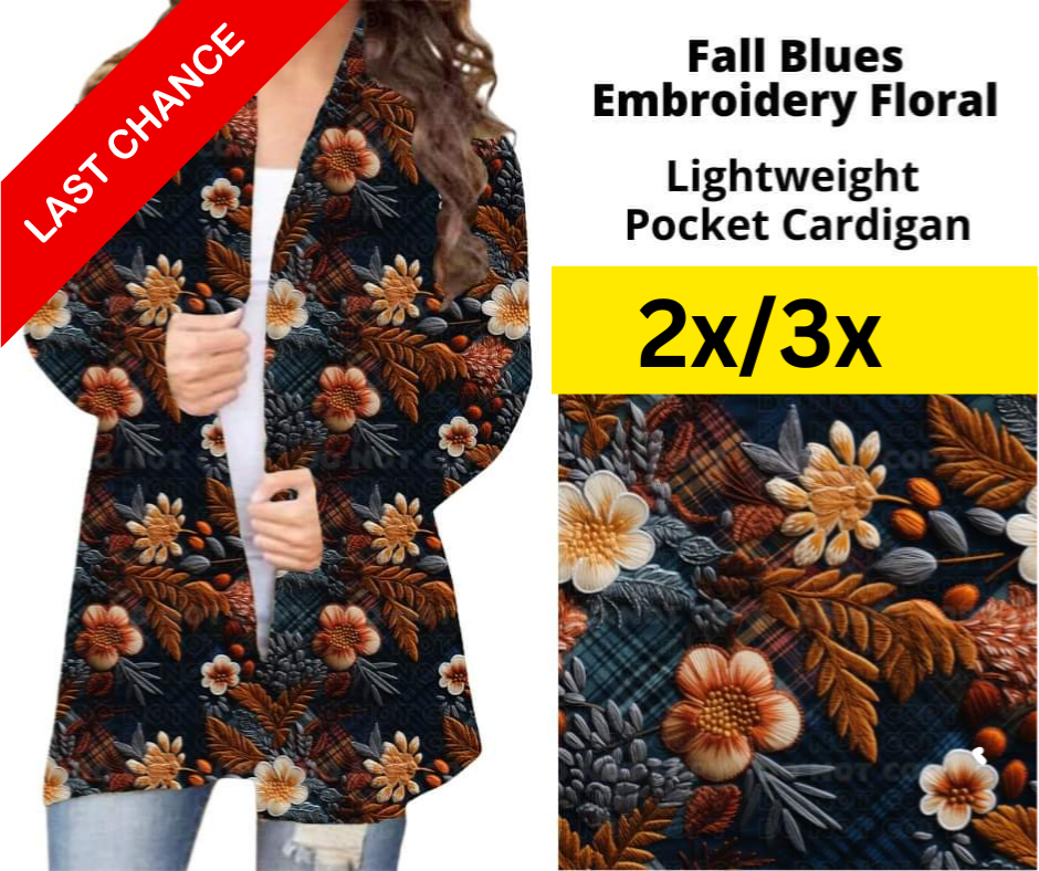 Fall Blues Embroidery Floral Pocket Cardigan