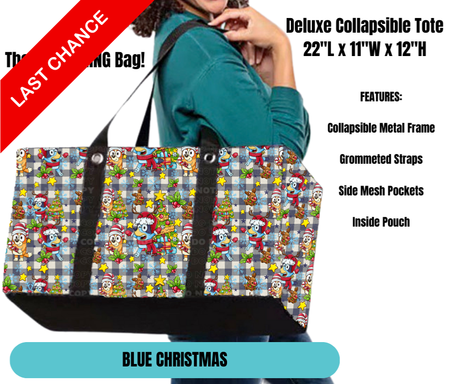 Blue Christmas Collapsible Tote