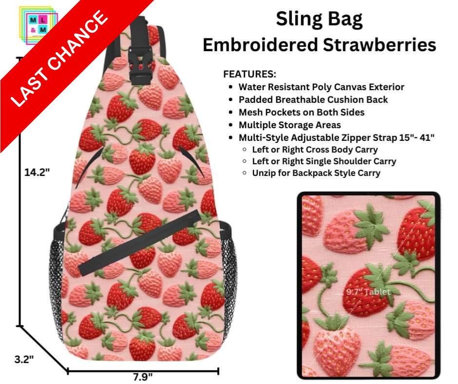 Embroidered Strawberries Sling Bag