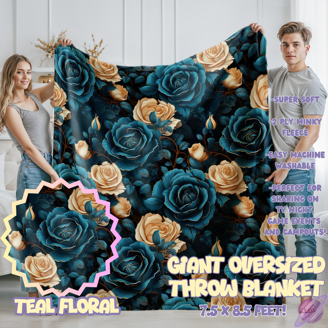 TEAL FLORAL- GIANT SHAREABLE THROW BLANKETS ROUND 12-PREORDER CLOSING 3/2