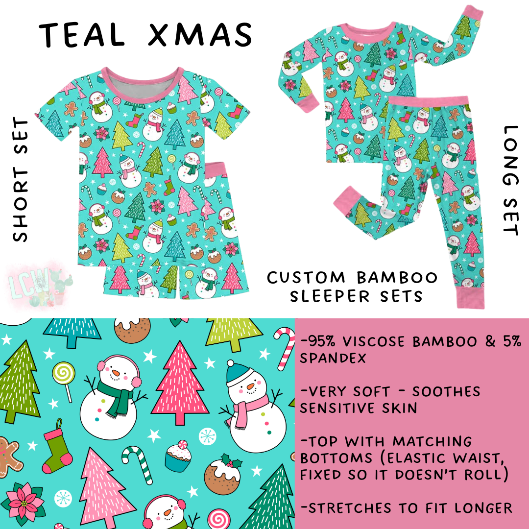 Ready to Ship - Teal Xmas Bamboo Long Sleeper Set - 3T & 4T