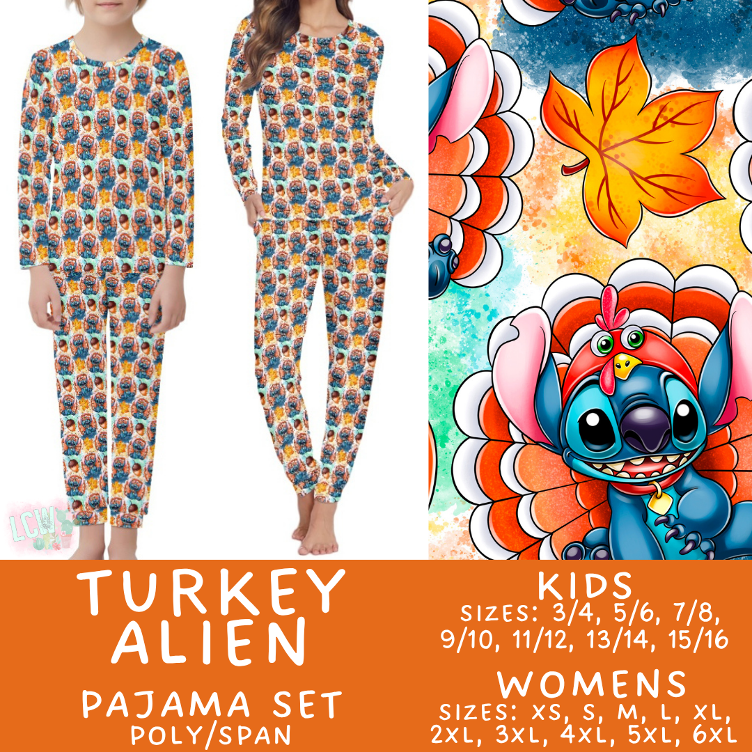 Batch #580 - Fall Family Pajamas 2 - Closes 9/4 - ETA early Nov - Turkey Alien Women's & Kid's Pajama Set