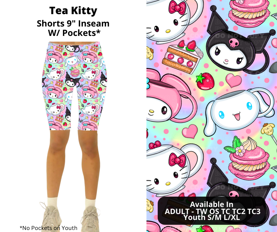 Preorder! Closes 12/25. ETA March. Tea Kitty 9" Inseam Shorts w/wo Pockets