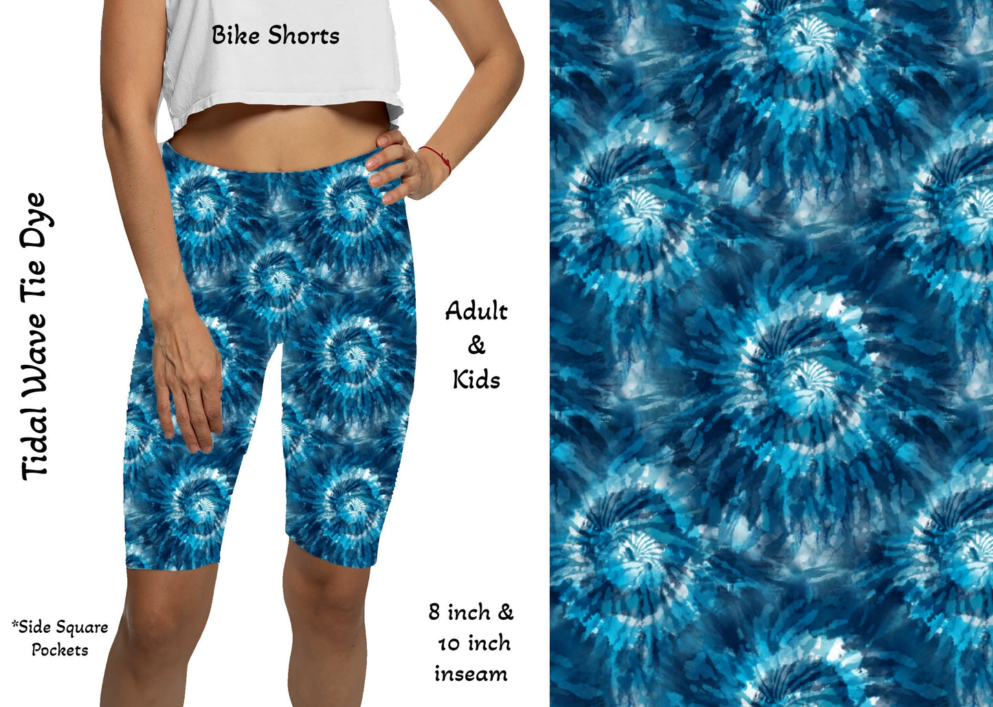 Tidal Wave Tie Dye  8" & 10"  Yoga Bike Shorts with Pockets