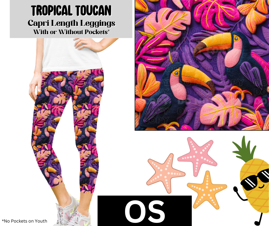 Tropical Toucan Capri Length Leggings w/ Pockets