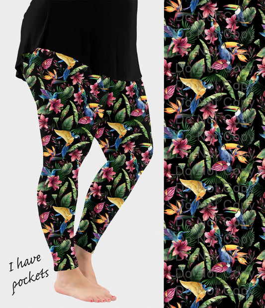 RTS - Tropical Birds Leggings w/ Pockets
