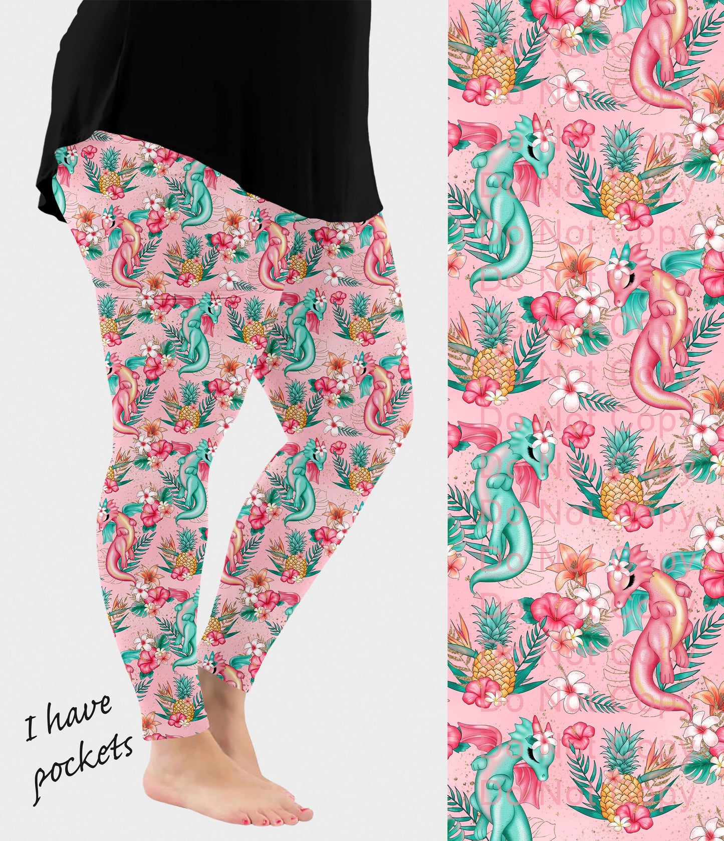 RTS - Tropical Dragon Leggings w/ Pockets