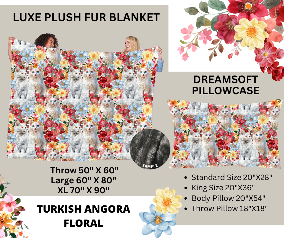 Preorder! Closes 2/24. ETA May. Turkish Angora Floral Luxe Plush Fur Blanket and/or DreamSoft Pillowcase