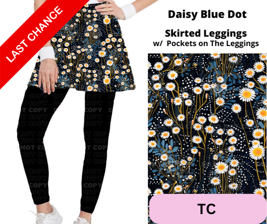 Daisy Blue Dot Skirted Full Length Leggings w/ Pockets