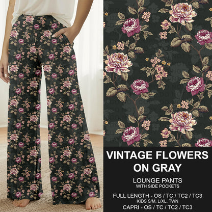B310 - Preorder Vintage Flowers on Gray Lounge Pants (Closes 8/30. ETA: late Oct.)